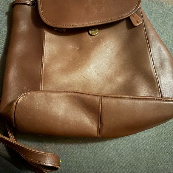 Vintage L.L Bean Town and field Rucksack Browns leather drawstring Backpack - Picture 2 of 6